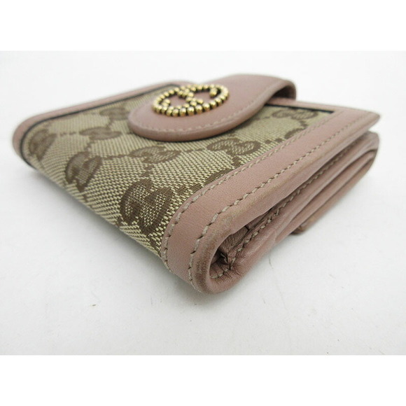 Gucci GG Double Hook Bifold Wallet Pink Beige Canvas Leather - Picture 4 of 10